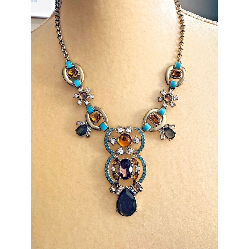Avon Paradise Cove Statement Necklace Gold Tone Topaz Turquoise Colors
